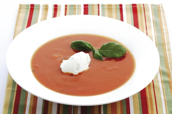 Tomato Soup Topped Cream Dollop — Stock Photo, Image
