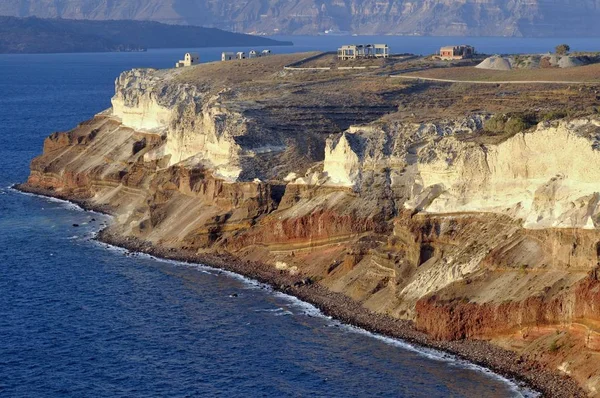 Rock Layerings Caldera Kratern Kanten Den Vulkaniska Santorini Kykladerna Grekland — Stockfoto