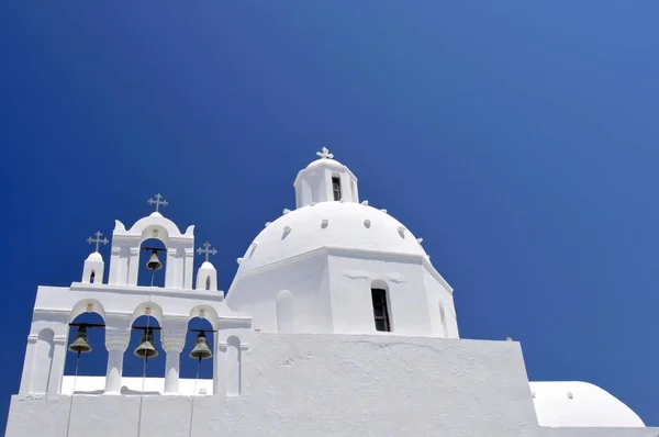 White Greek Church Bell Tower Four Bells Karterados Santorini Cyclades Royalty Free Stock Photos