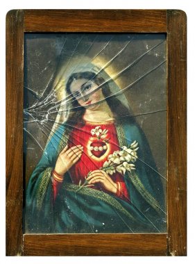 Portrait of the Madonna, broken glass, symbolic clipart