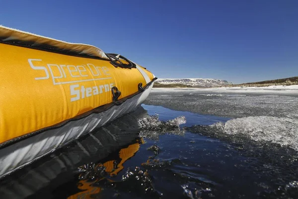 Side Kayak Reflected Lake Ice Floes Sogn Fjordane Norway Scandinavia — Stock Photo, Image