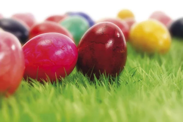 Χρωματιστά Πασχαλινά Αυγά Πράσινο Γρασίδι — Φωτογραφία Αρχείου