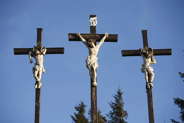 Tři Kříže Kreuzberg Hoře Nedaleko Bischofsheim Rhön Franky Bavorsko Německo — Stock fotografie