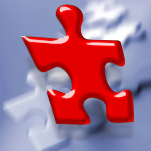 Red Puzzle Isolated Blue Background — Stock Photo, Image