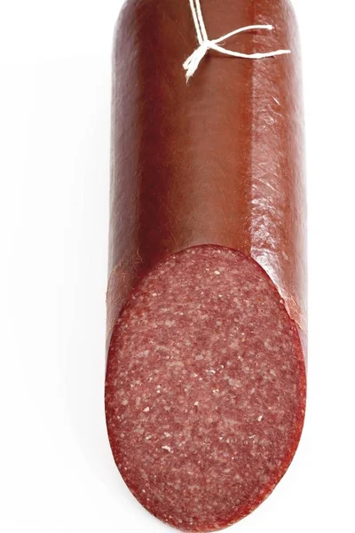 Salame Salsicha Isolado Branco — Fotografia de Stock