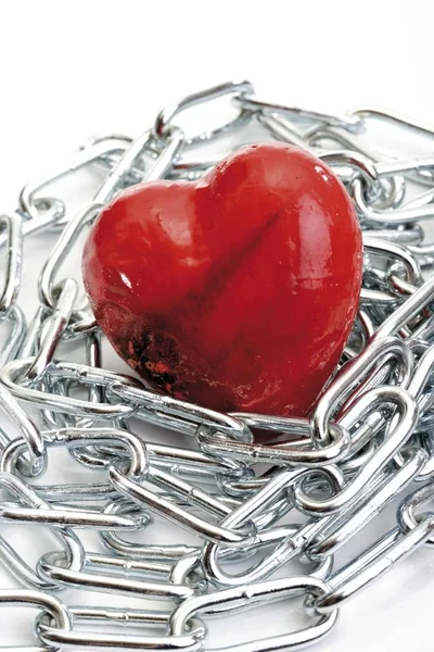 Chained Red Heart Isolated White — Stock Photo, Image