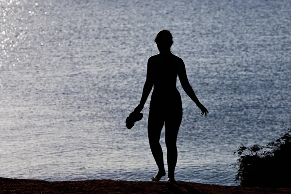 Vrouw Aan Het Strand Ibiza — Stockfoto