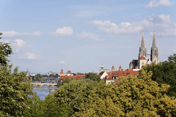 Cattedrale Ponti Sul Danubio Ratisbona Palatinato Superiore Baviera Germania Europa — Foto Stock