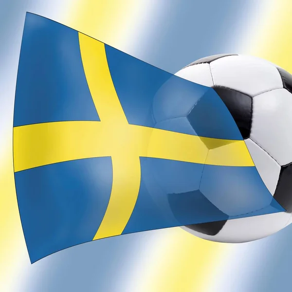 Calcio con bandiera svedese — Foto Stock