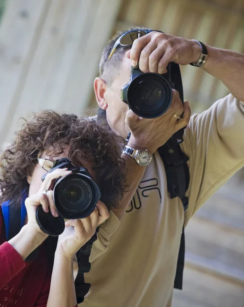 Two People Photo Cameras — Stock Photo, Image