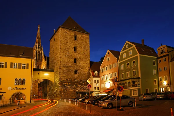 Stary Rynek Kukurydzy Roman Wieży Kornmarkt Roemerturm Regensburg Górny Palatynat — Zdjęcie stockowe