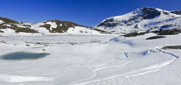 Lago Congelado Longo Gamle Sognefjesvegen Sognefjell Pass Road Sogn Fjordane — Fotografia de Stock