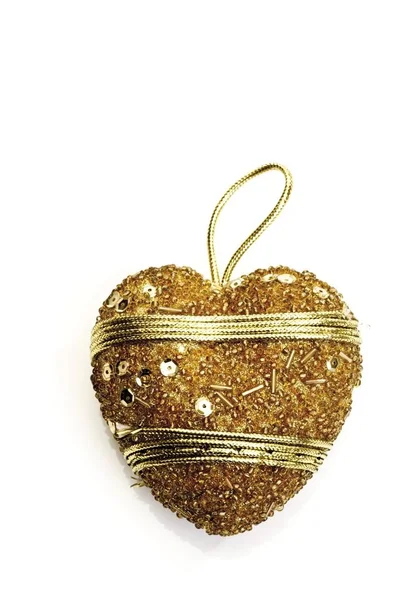 Ornamento Coração Dourado Bordado — Fotografia de Stock