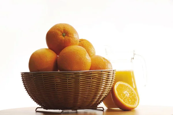 Basket Oranges Jar Juice — Stock Photo, Image