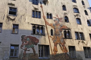 Regensburg Old Town , David against Goliath - painting at Goliath-House Upper Palatinate Bavaria Germany clipart