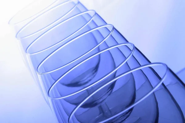 Blue Clear Empty Wine Glasses Close Shot — Stock Photo, Image