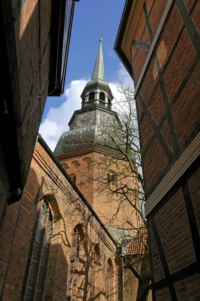 Estádio Oeste Hamburgo Elba Baixa Saxônia Alemanha Com Igreja Cosmae — Fotografia de Stock