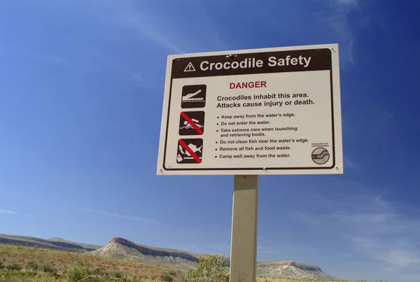 Sinal Alerta Crocodilos Território Norte Austrália Oceania — Fotografia de Stock