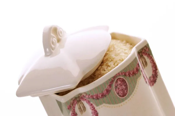 White Rice Porcelain Dish — Stock Photo, Image