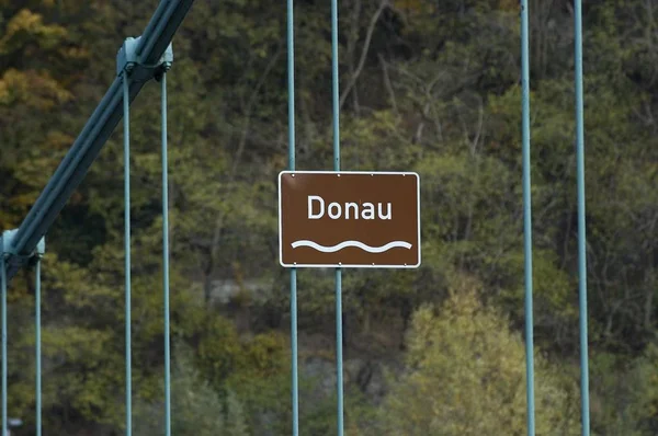Sign Danube Bridge Passau Bavaria Germany Europe — Stock Photo, Image