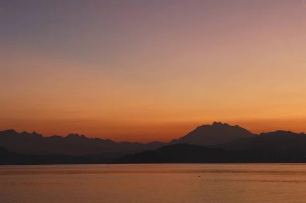 Sunset Zugersee Pilatus Background Zug Switzerland Europe — Stock Photo, Image