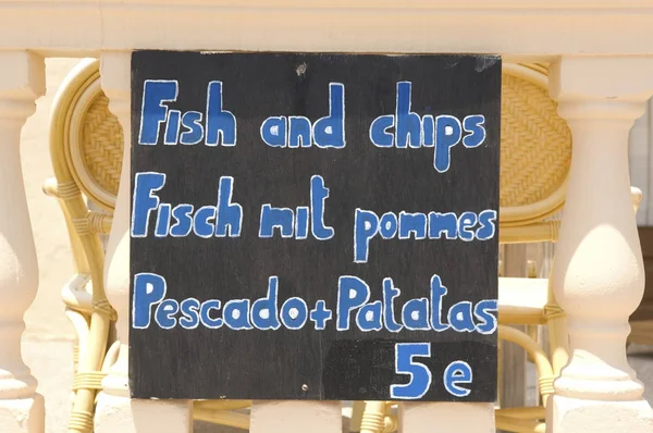 Menue Multilingual Tourist Restaurant Majorca Balearic Islands Spain Europe — Stock Photo, Image