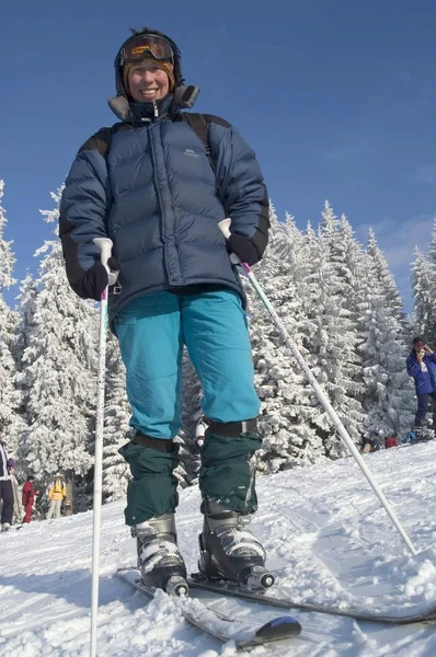 Frau Auf Skiern Winkelmoosalm Oberbayern Deutschland Salzburger Land Österreich — Stockfoto