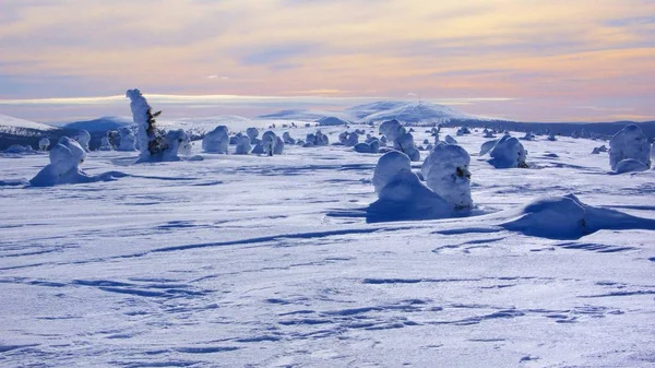 Téli Táj Akaskero Nature Resort Akaslompolo Kolari Lappföldnek Finnország — Stock Fotó