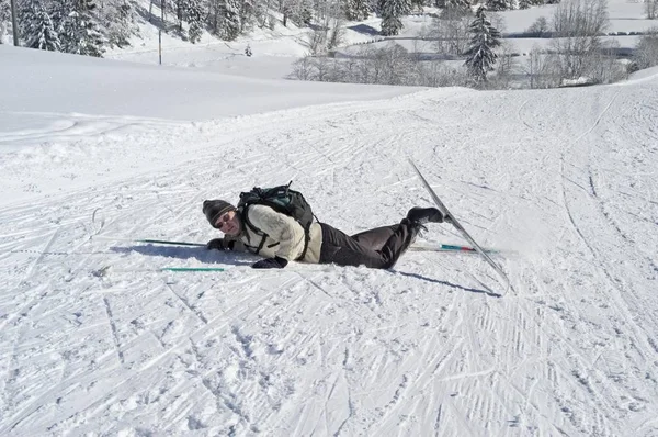 Fallen Cross Country Skier Valepp Spitzingsee Lake Spitzing Upper Bavaria — Stock Photo, Image