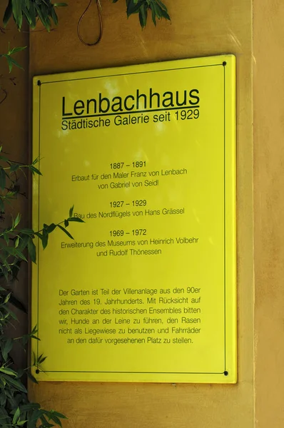 Segnaletica Casa Lenbach Monaco Baviera Baviera Germania Europa — Foto Stock
