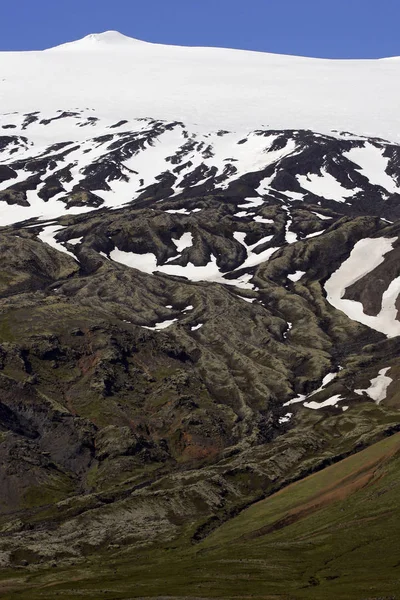 Snaefellsjoekull Berg Met Gletsjer Gestolde Stromen Van Lava Het Snaefellsjoekull — Stockfoto