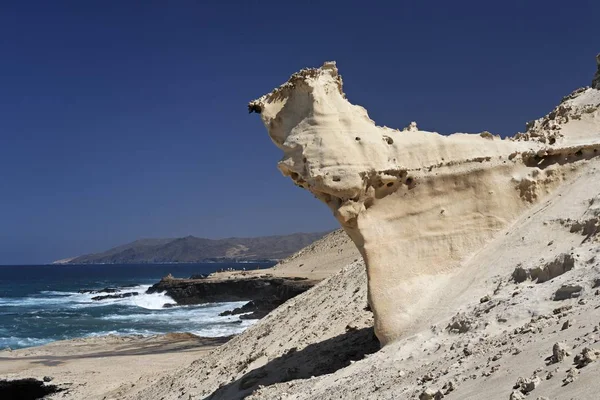 Erode Formazione Rocciosa Calcare Istmo Pared Playa Barlovento Fuerteventura Isole — Foto Stock