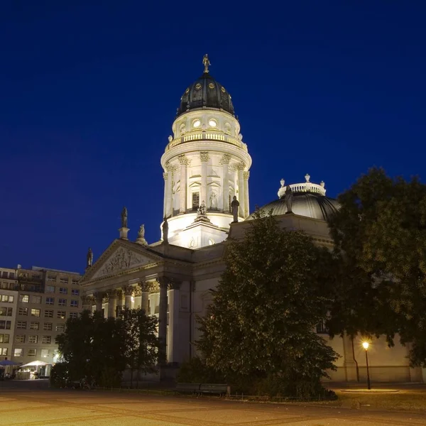 Catedral Alemana Mercado Gendarme Gendarmenmarkt Por Noche Berlín Alemania Europa — Foto de Stock