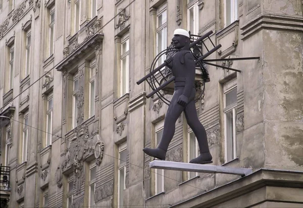 Varredura Chaminé Sinal Casa Velha Viena Áustria Europa — Fotografia de Stock