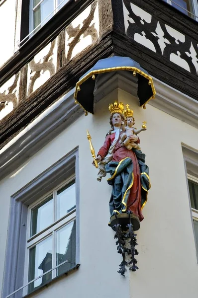 Timberframed Casa Con Figura Santa María Bamberg Alta Franconia Baviera — Foto de Stock