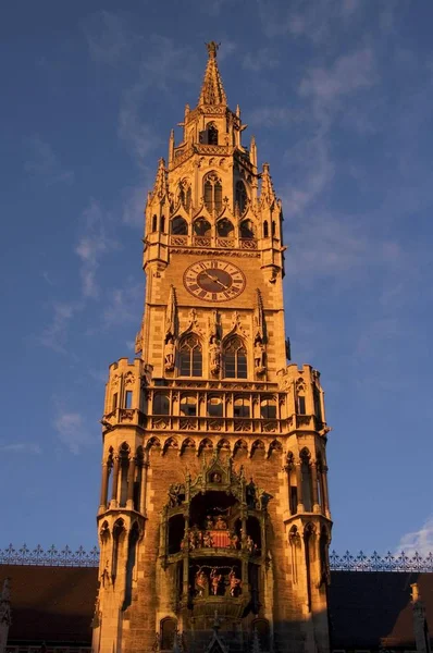 Munich Marienplatz Bavaria Germany City Hall Tower Last Sunlight — Stock Photo, Image