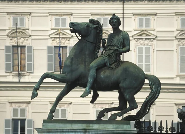 Turín Torino Piemonte Piamonte Italia Piazza Castello Reale Monumento Jinete — Foto de Stock