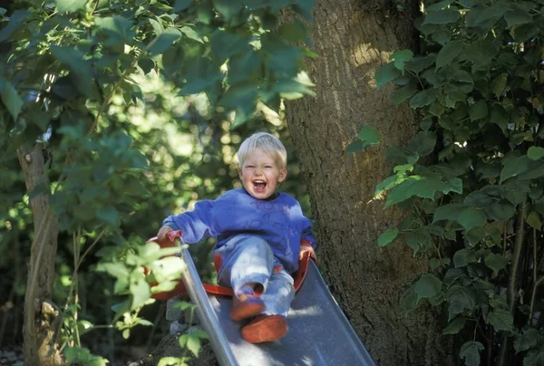 Two Year Old Boy Climbing Slide — Stock Photo, Image