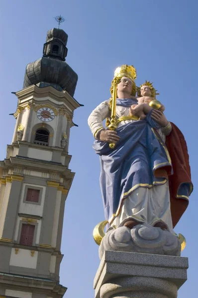 Deggendorf Sungai Donau Hilir Bayern Kolom Jerman Perawan Maria Depan — Stok Foto