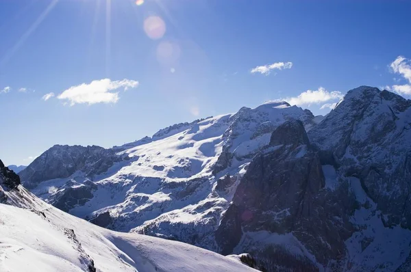 Från Skidbackarna Ovanför Canazei Trentino Italien Till Berget Marmolada — Stockfoto