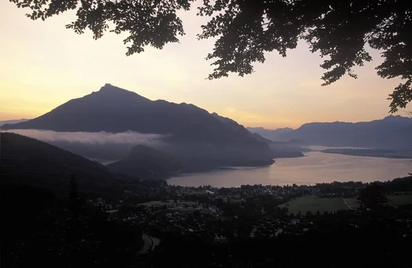 Wolgangsee Lake Gilgen Schafberg Mountain Salzkammergut奥地利晨光 — 图库照片