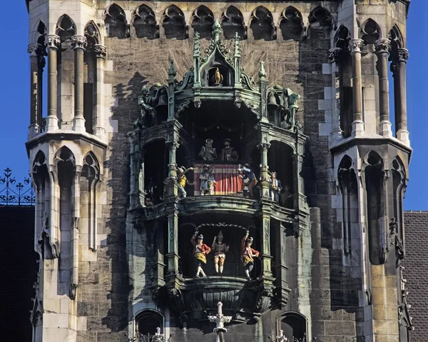 Glockenspiel Turm Des Neuen Rathauses München — Stockfoto