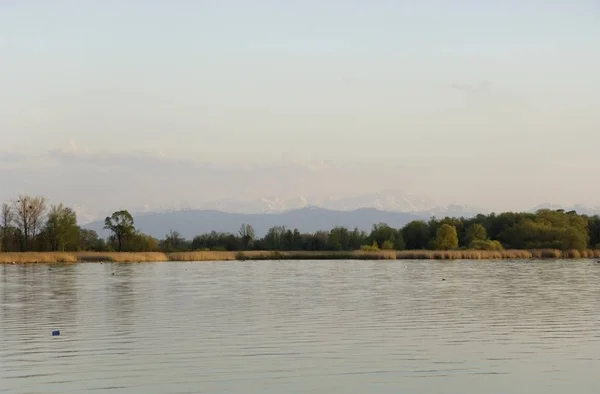 Vista Del Extremo Sur Del Lago Ammer Los Alpes Con — Foto de Stock