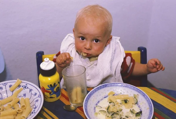 One Year Old Boy Eating — Stock Photo, Image