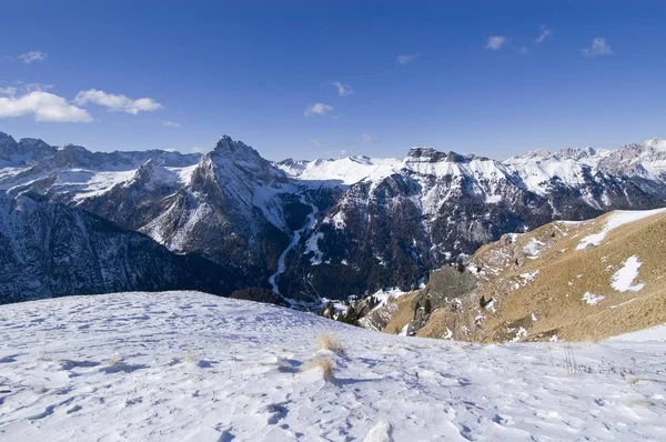 Narciarskich Tras Zjazdowych Unter Góry Sella Valle Fassa Ośrodka Narciarskiego — Zdjęcie stockowe