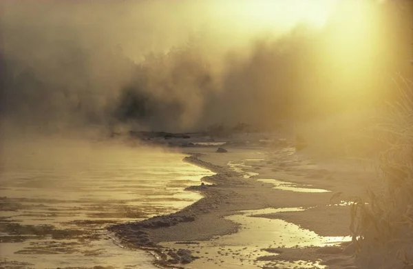 Rivière Isar Avec Glace Bavière Allemagne Matin Hiver — Photo