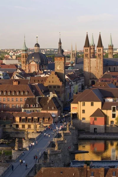 Wrzburg Vista Sulla Città Vecchio Ponte Principale Municipio Franconia Baviera — Foto Stock