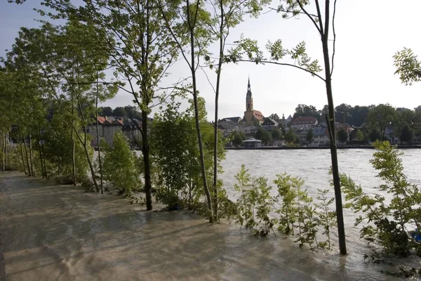 Översvämning Vatten Floden Isar — Stockfoto