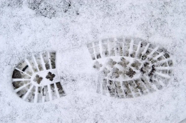 Fotavtryck Boot Med Grip Sula Snön — Stockfoto