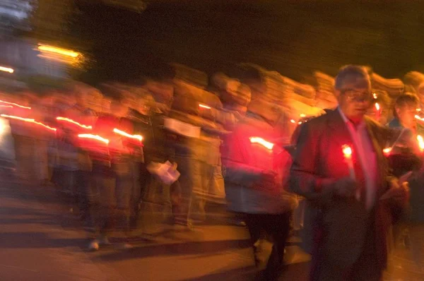 Violau district of Augsburg Swabia Bavaria Germany parish and pilgrimage church S. Michael pilgrimage and procession with candle lights on evening of the Feast of Assumption